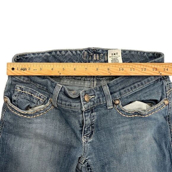 Cruel Womens Mackenna Denim Jeans Low Rise Bootcut Faded Blue Wash Flared 9 Long - Picture 9 of 9